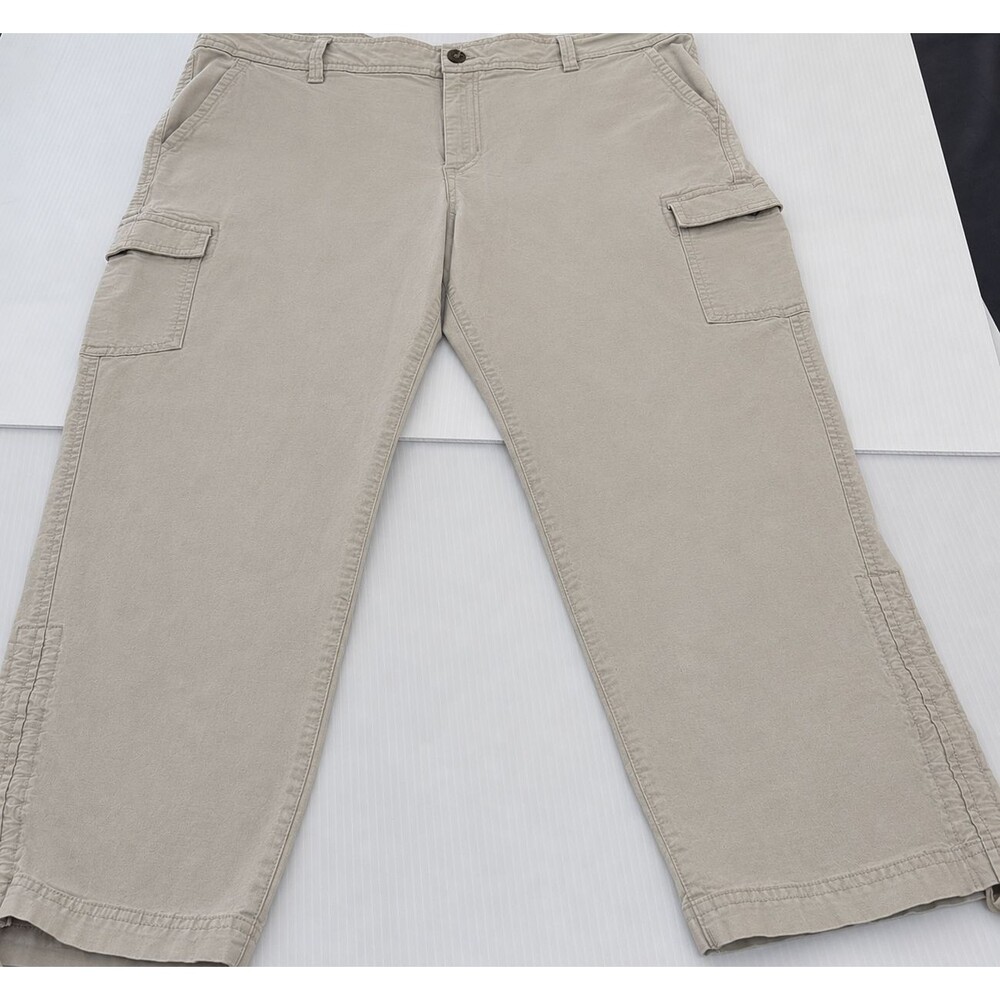 Eddie Bauer Women's 16 Tall Cotton Ripstop Cargo Capri Pants Stone Tan Ruched